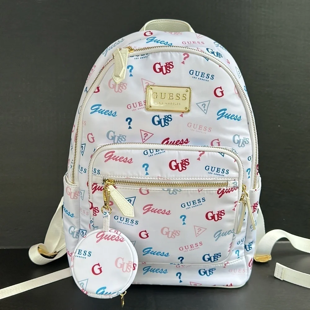 New GUESS LARGE GUESS LOGO Sateen Nylon Backpack